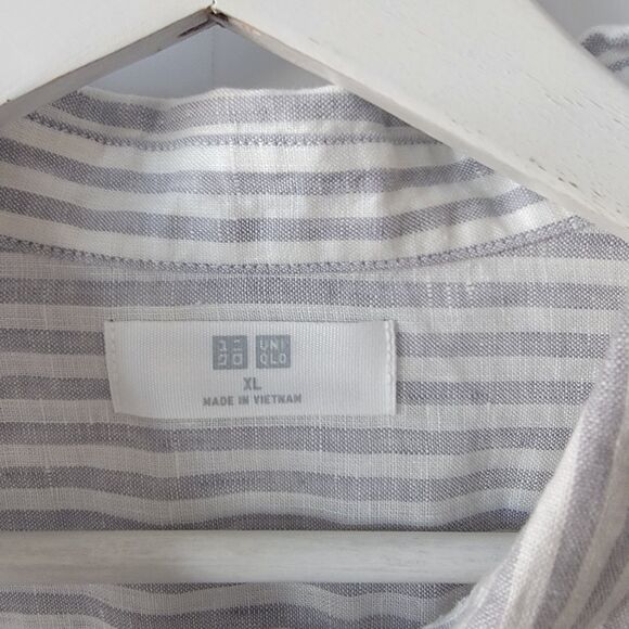 uniqlo women's 100% linen striped size XL button front long sleeve classic - Picture 7 of 8